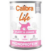 Calibra Dog Life konz. Puppy & Junior Chicken & Chicken hearts with rice 400 g (