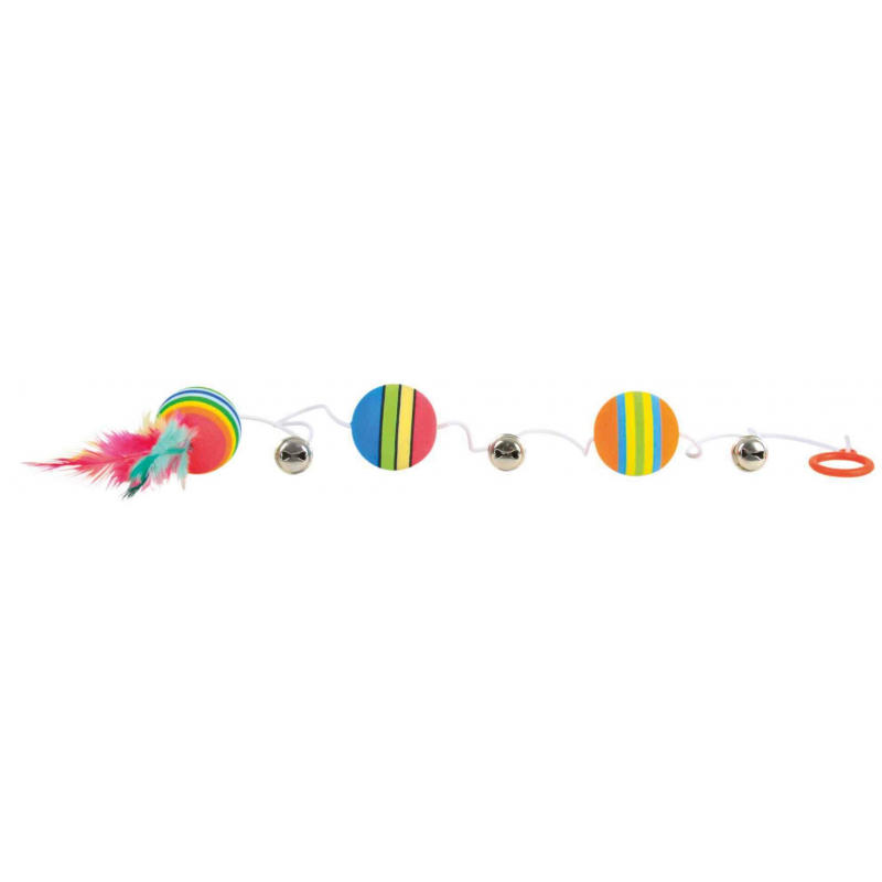 Tęczowe kulki na sznurku z dzwoneczkami 3,5 cm/80 cm