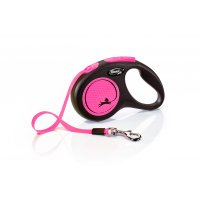 Smycz FLEXI Neon S pasek 5m / 15kg,kolor czarno-różowy. NOWOŚĆ