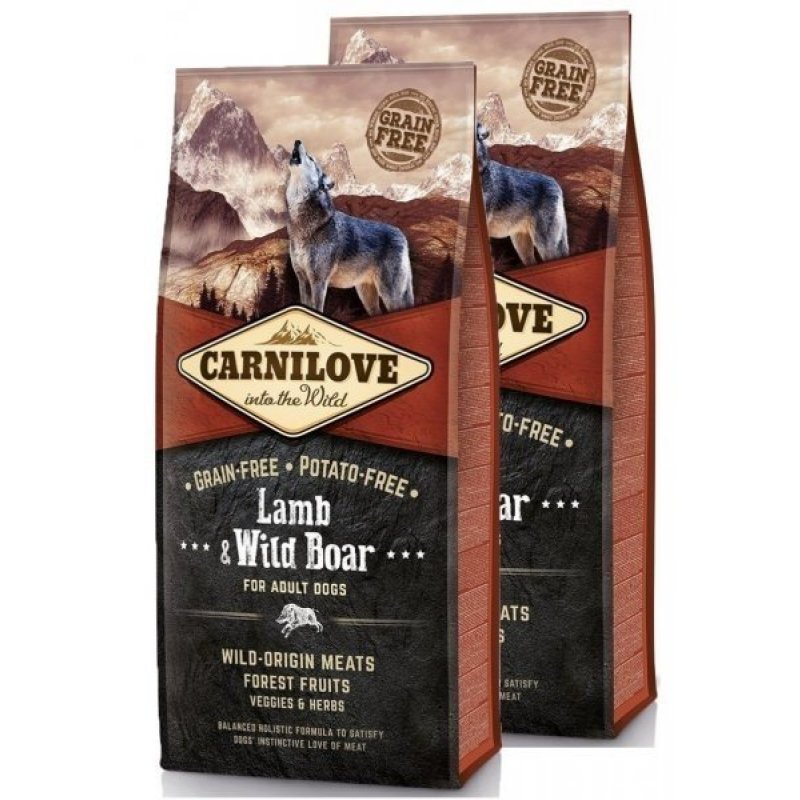 2x Carnilove Dog Jagnięcina i Dzik dla Dorosłych 12kg