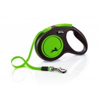 Smycz FLEXI Neon M Pasek 5m / 25kg, kolor czarno / zielony. NOWOŚĆ