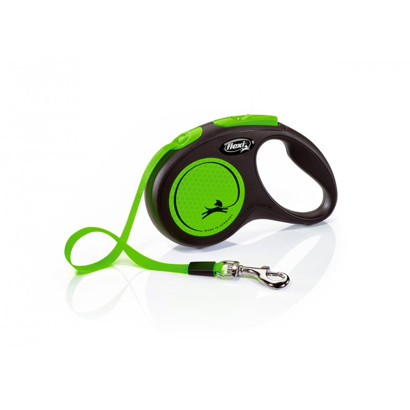 Smycz FLEXI Neon S pasek 5m / 15kg, kolor czarno / zielony. NOWOŚĆ