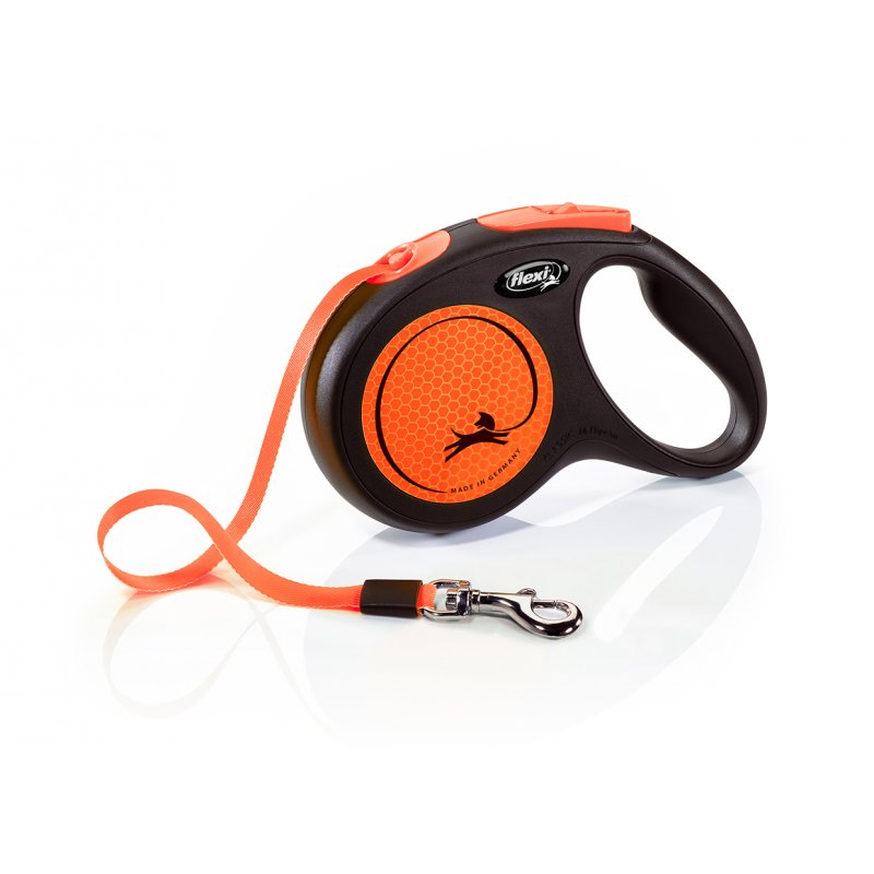 Smycz FLEXI Neon M pasek 5m / 25kg, kolor czarno-pomarańczowy. NOWOŚĆ