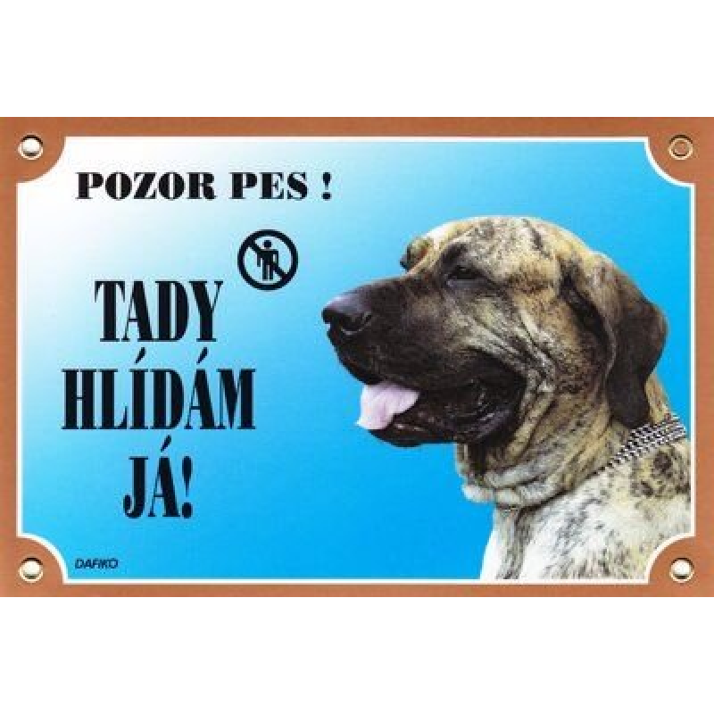 Kolorowy znak Uważaj, psie, Fila brasileiro (tekst w języku czeskim)