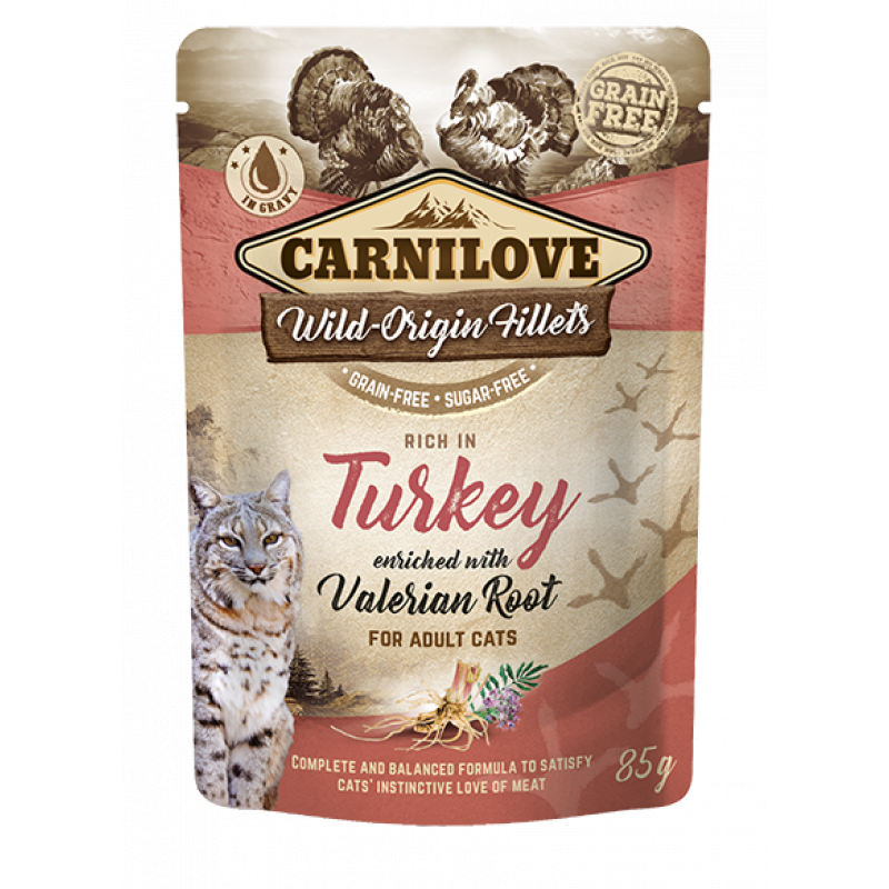 Carnilove Cat Saszetka Bogata w Indyku Wzbogacona Walerianą 85g