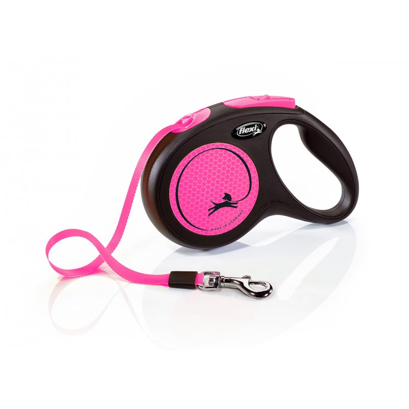 Smycz FLEXI Neon M Pasek 5m / 25kg, kolor czarno-różowy. NOWOŚĆ