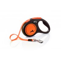 Smycz FLEXI Neon S pasek 5m / 15kg, kolor czarno-pomarańczowy. NOWOŚĆ