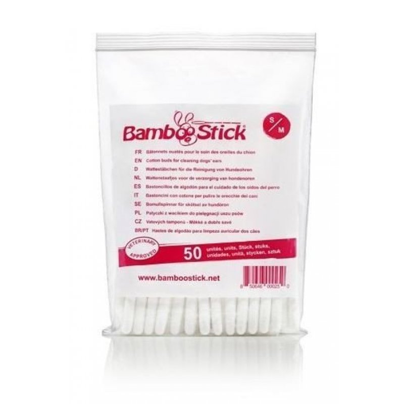 Waciki bawełniane BambooStick S / M do czyszczenia. uszy psa 50szt