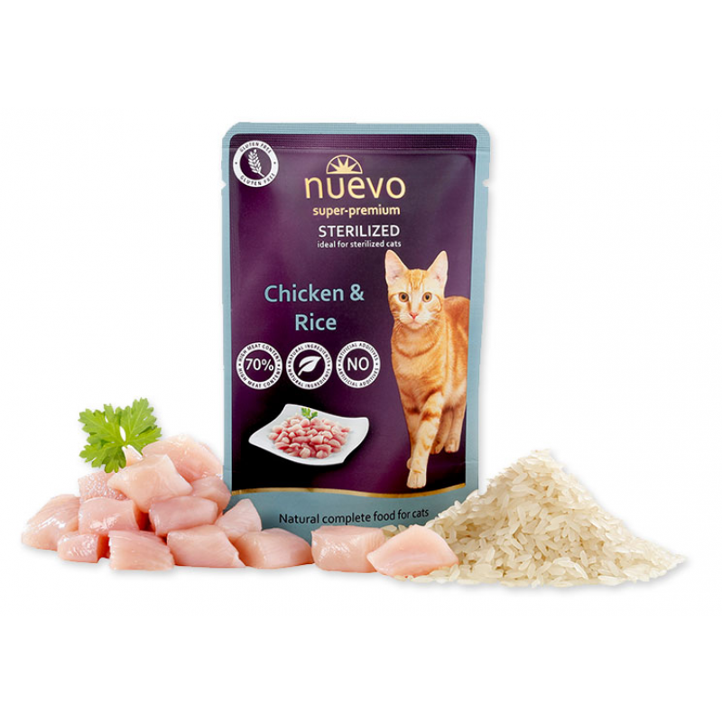Nuevo kot kieszeń sterilized drób z ryżem 85g