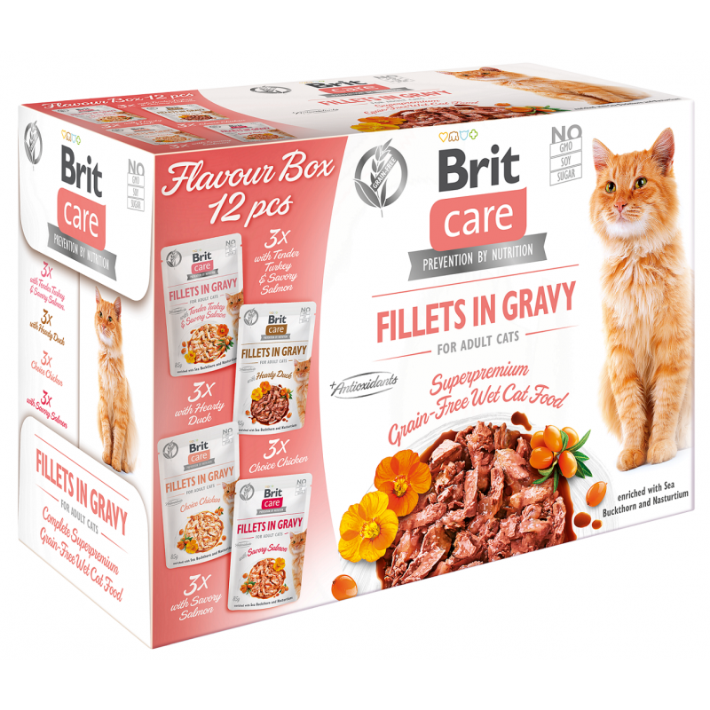 Brit Care Cat Fillets Gravy Flavour pudełko 4 x 3 sztuki (12 x 85g)