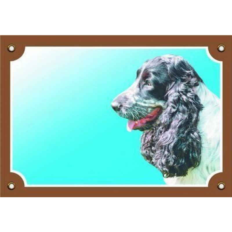 Kolorowy znak Uważaj, psie, Angielski cocker spaniel czarno-biały