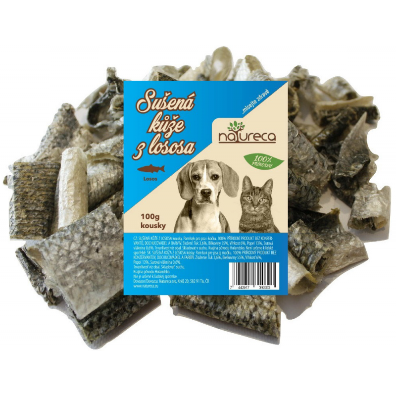 Przysmak NATURECA Suszone kawałki skóry łososia 100g