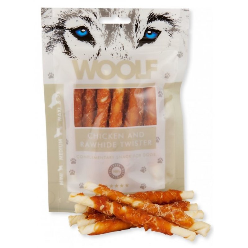 WOOLF Twister z kurczaka i surowej skóry 100g